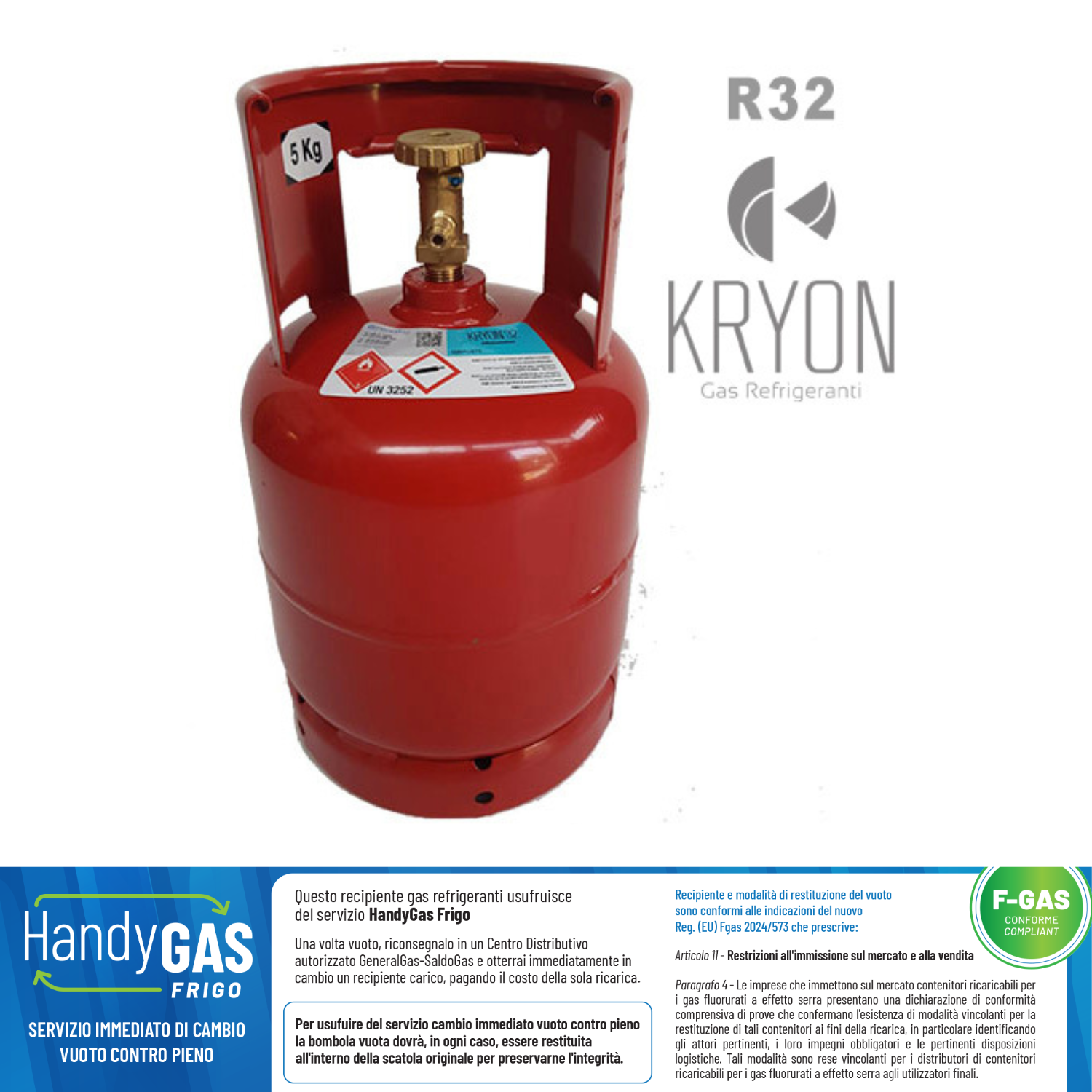 R32 Kryon® 32 in Kryobox 7 Lt - 5 Kg / 48 bar - Ventil mit ½ 16 ACME Anschluss links