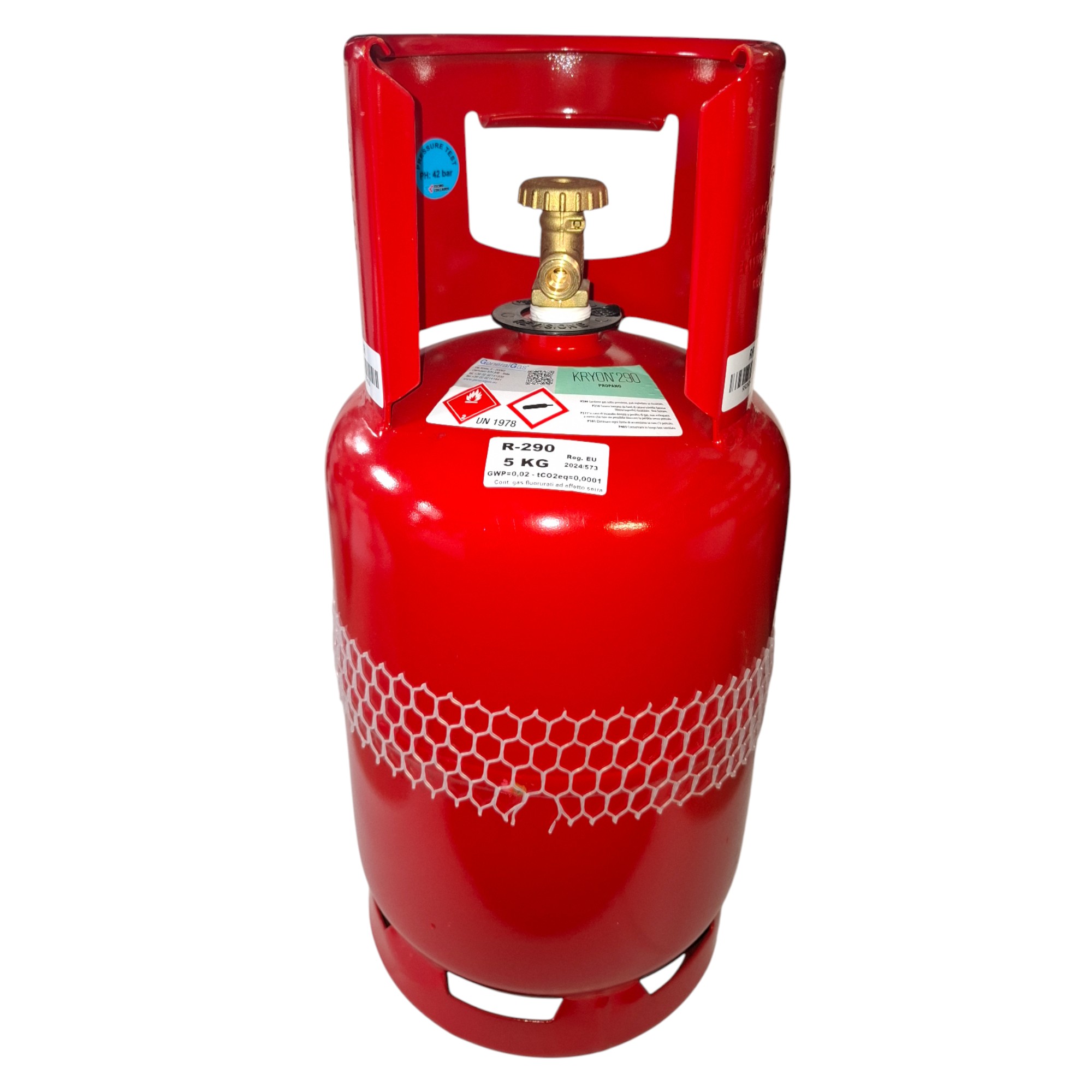 T-PED nachfüllbare Leerflasche 12,5 l - 42 bar für R290 und R600a, komplett mit Einphasenventil W 20,0 x 1/14