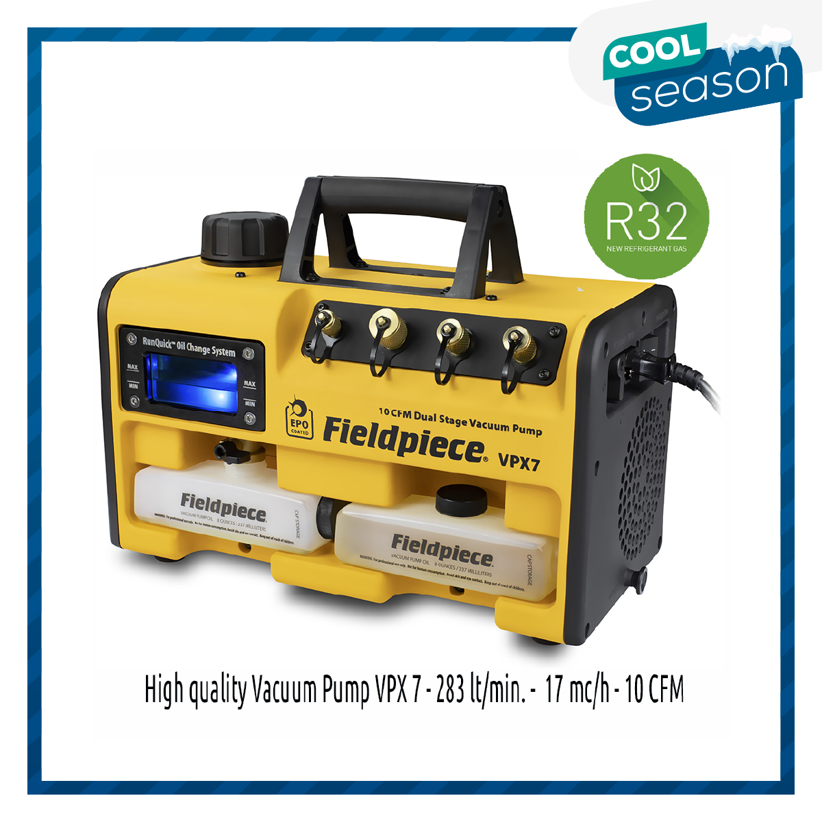 Fieldpiece USA - VPX7 INT - Vakuumpumpe 283 Liter/Minute (17,0 mc/Stunde), hohe Qualität, hohe Leistung - Vakuumgrad 2 x10(-2) mbar - 0,02 mbar/2 Pa/15 Mikron