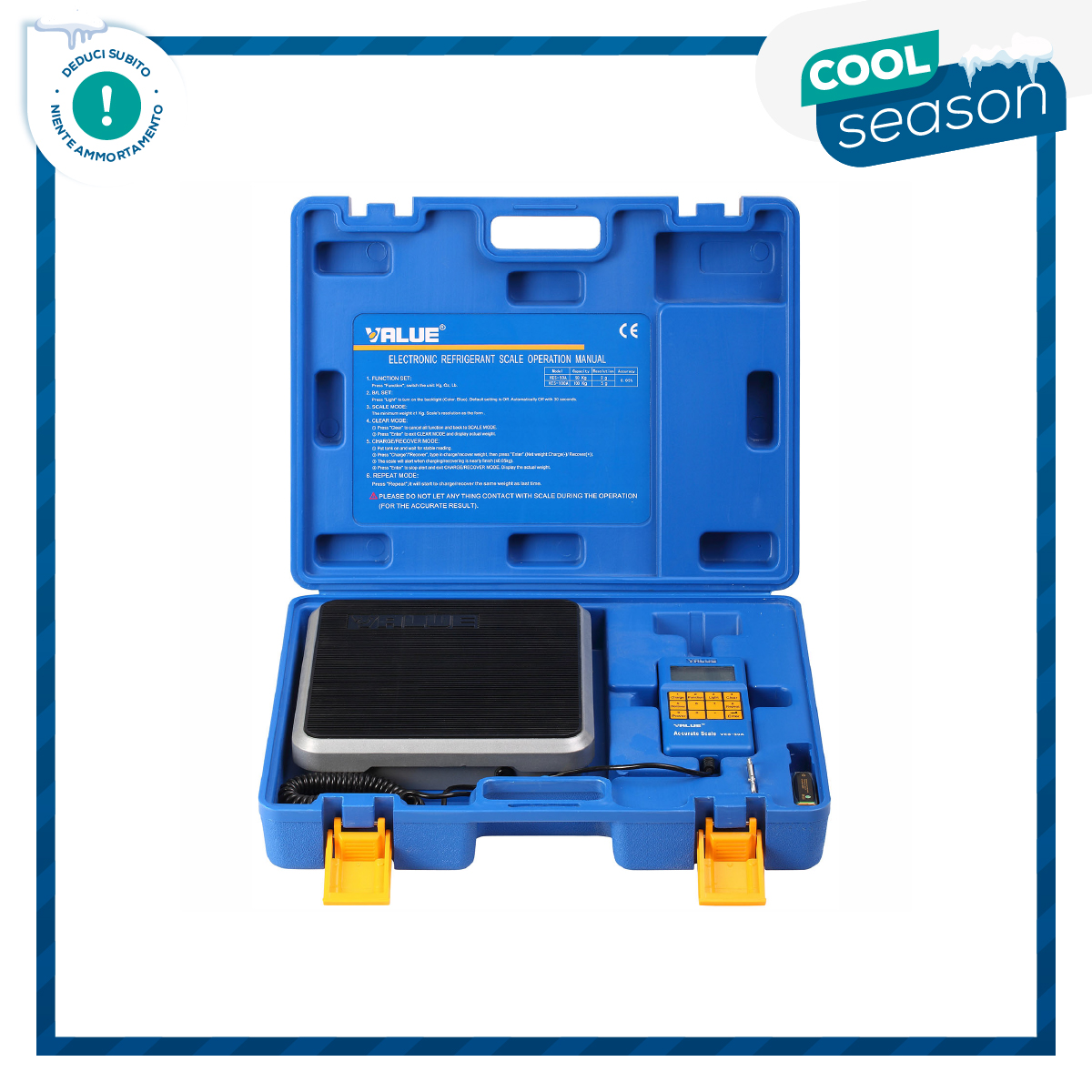 VALUE VES-100A Kältemittelwaage mit Fernbedienung und LCD-Display - Kapazität 100 kg - Auflösung 5 Gramm - Genauigkeit +/- 0,05% v.E. - Konformitätserklärung mit Seriennummer des gelieferten Gerätes