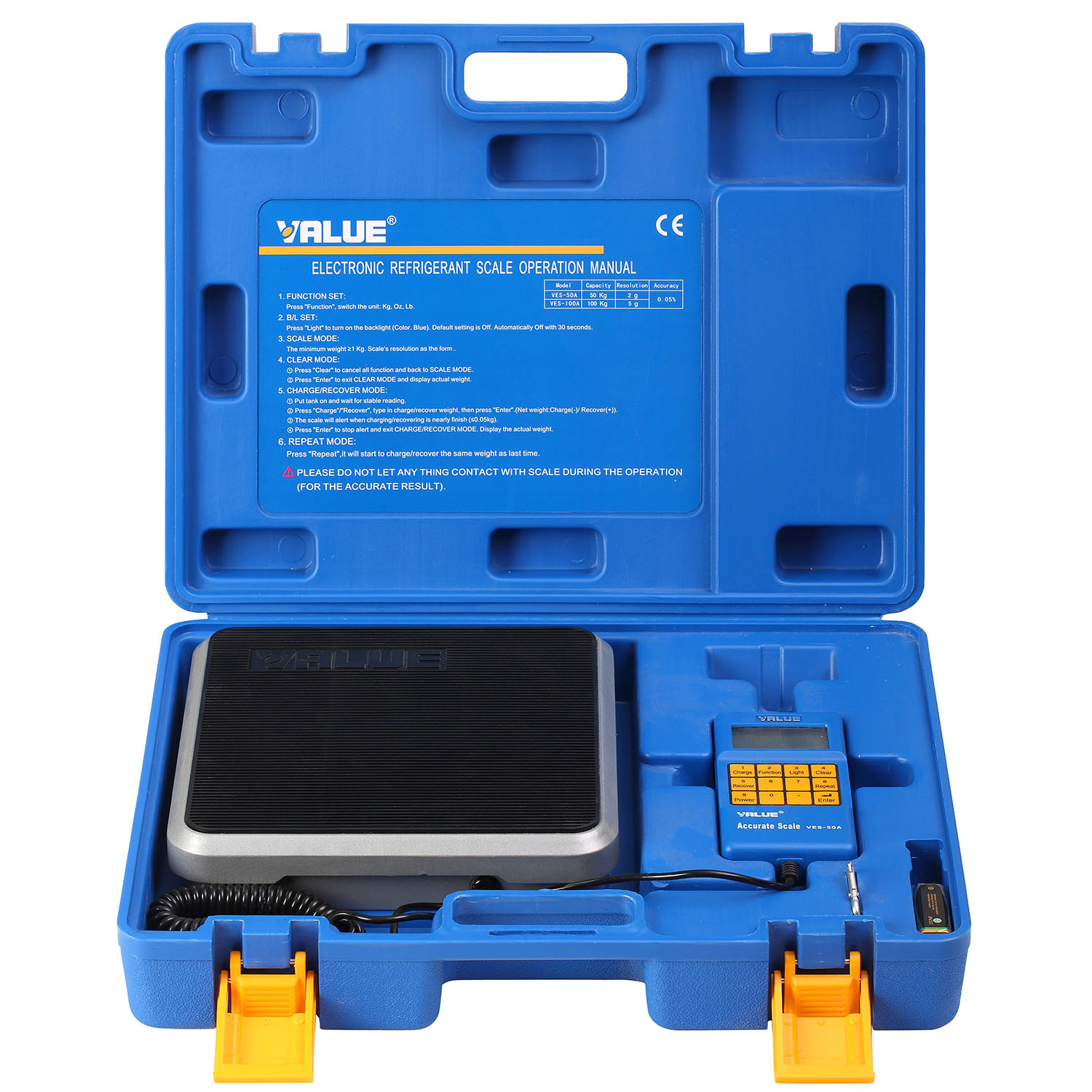 VALUE Kältemittelwaage mit Fernbedienung und LCD-Display - Fassungsvermögen 50 kg - Auflösung 2 Gramm - Genauigkeit +/- 0,05% v.E. - Konformitätserklärung mit Seriennummer des gelieferten Geräte