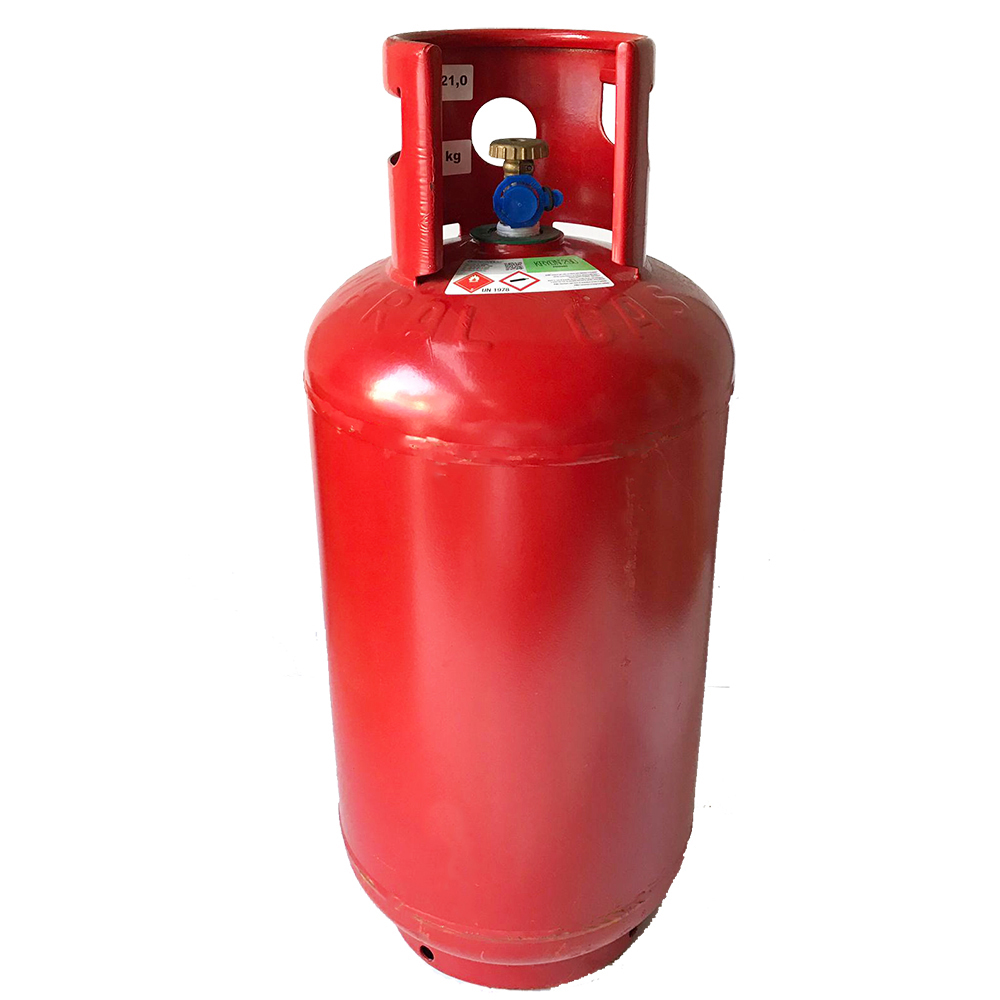 Leere Flasche T-PED nachfüllbar 40 l - 49 bar für brennbare Gase (R290/R600a) komplett mit Einphasenventil, Auslass W20 x 1/14