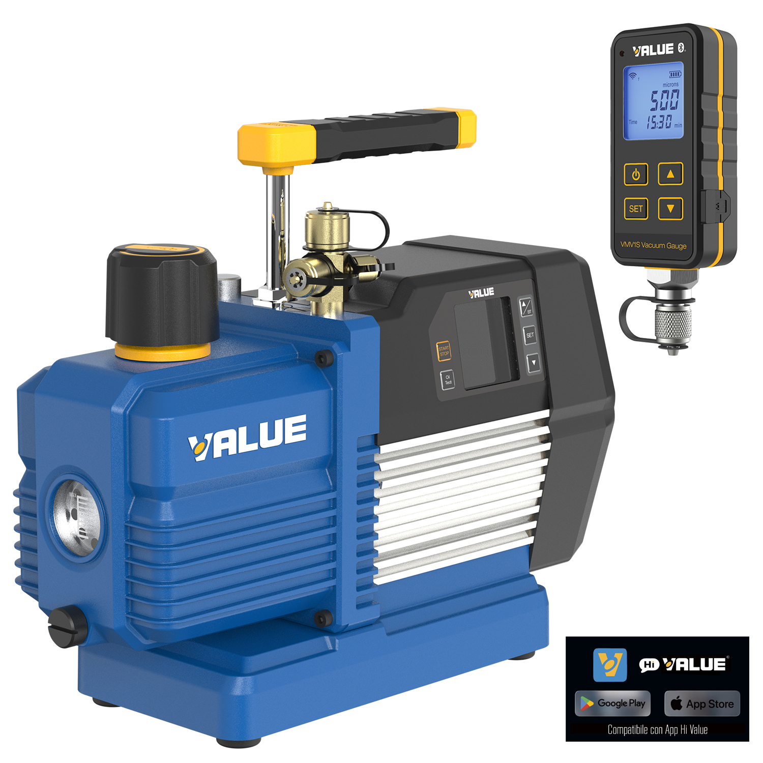 VALUE Digitale Zweistufige Vakuumpumpe, Förderleistung 226 L/min, 8 CFM, 15 Mikron – VP8DSV