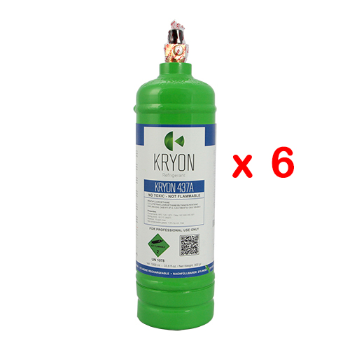 6 x R437A Freon® (Isceon) MO49 Plus 6er-Pack KryoSmart-Flaschen - 1Lt/900 Gr - 48 Bar - AC - Ventil ¼ SAE RH