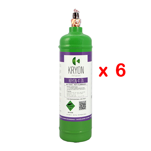 6 x R417A Freon® (Isceon) MO 59 Packung mit 6 KryoSmart-Flaschen - 1 Lt / 900 Gr - 48 Bar - AC - Ventil ¼ SAE RH