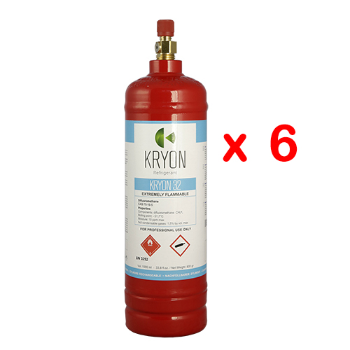 6 x R32 Pack 6 Flaschen KryoSmart 32 - 1Lt/0,8 kg - 48 Bar - Kohlenstoffstahl - Ventil ½ 16 ACME LH