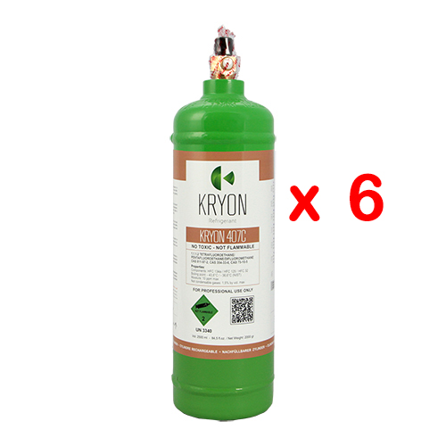 6 x R407C Packung 6 KryoSmart-Flaschen - 2.5Lt / 2Kg - 48 Bar - Kohlenstoffstahl - Ventil ¼ SAE RH