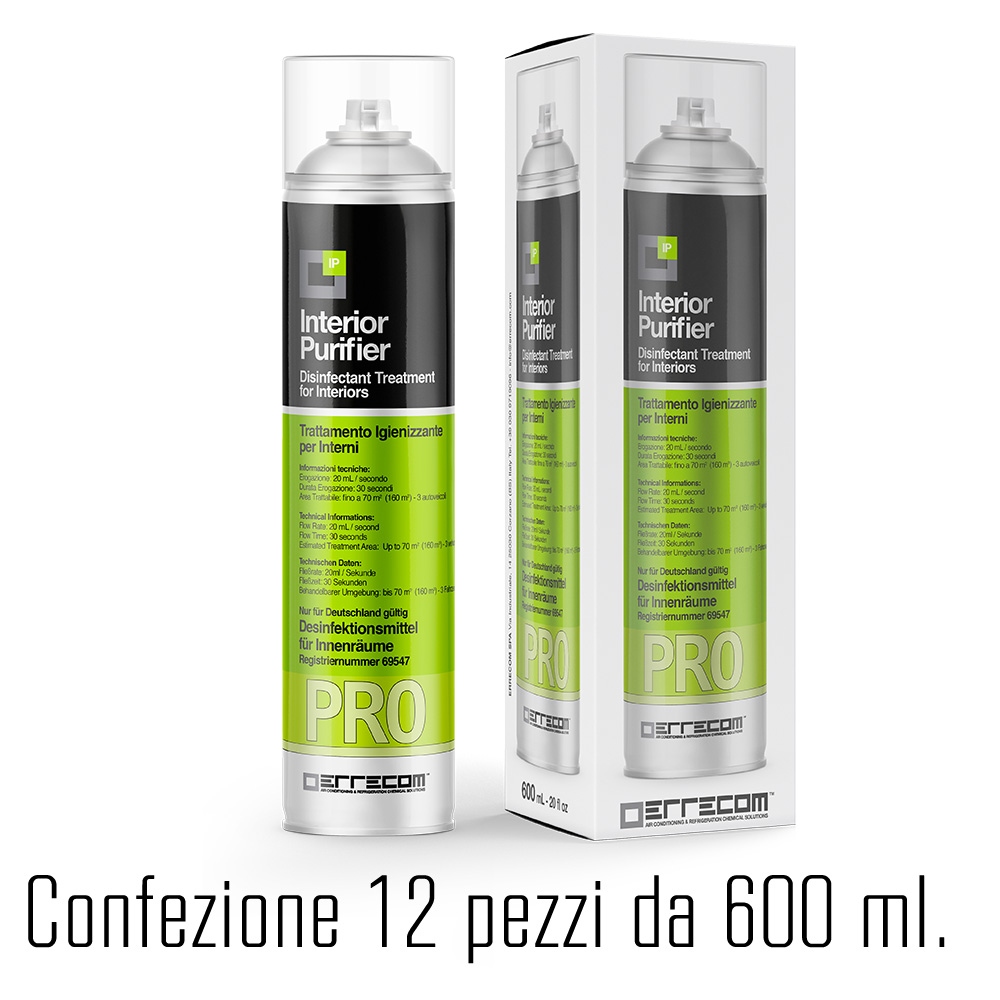 12 x Spray Desinfektionsmittel Behandlung für Umgebungen - INTERIOR PURIFIER PRO - Desinfektionsmittel in Deutschland registriert (N69547) - 600 ml. - Packung 12 Stk.