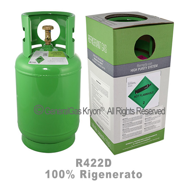 R422D 100% Regeneriert (entspricht dem AHRI-700 Qualitätsstandard) in Kryobox 13.6 Lt - 10 Kg / 42 bar