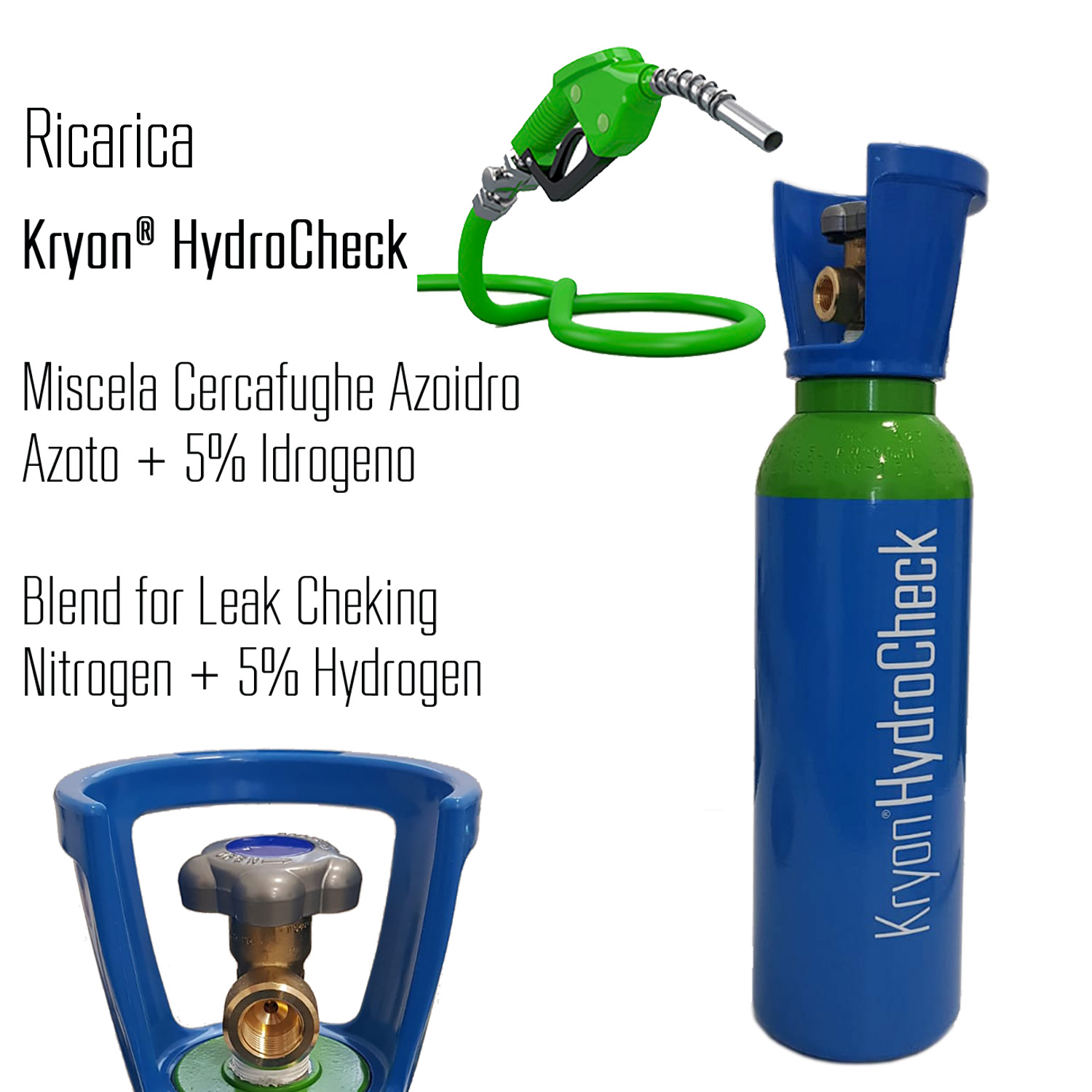 HandyGas nachfüllen (sofortiger Wechsel von leer auf voll) für Kryon® HydroCheck Flasche 5 l - 200 bar (1 mc Stickstoff-Wasserstoff-Gemisch 5%)