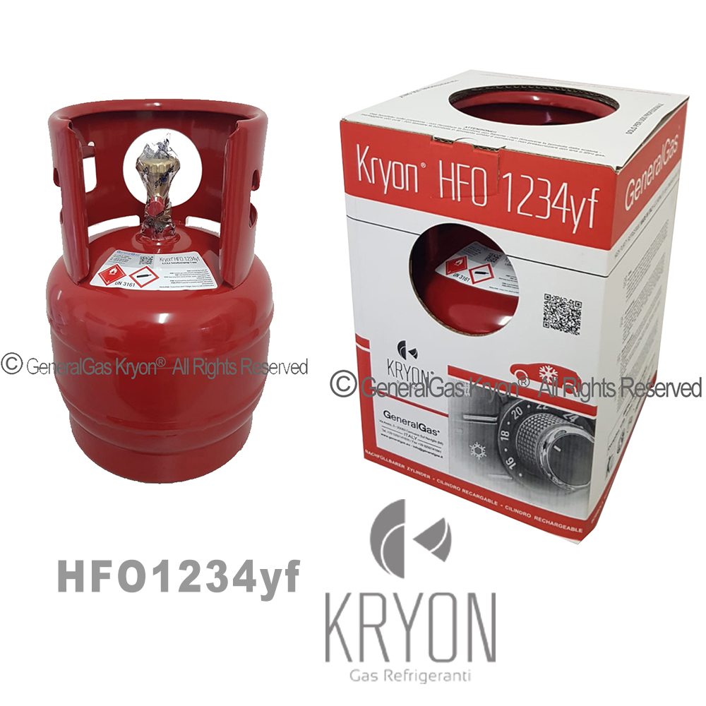 1234yf Kryon® HFO yf in Packung 6 Lt / 5 Kg - 42 Bar T-PED - Ventil 1/2 - 16 ACME LH (HP J2888 Hochdruckauslassadapter nicht enthalten)