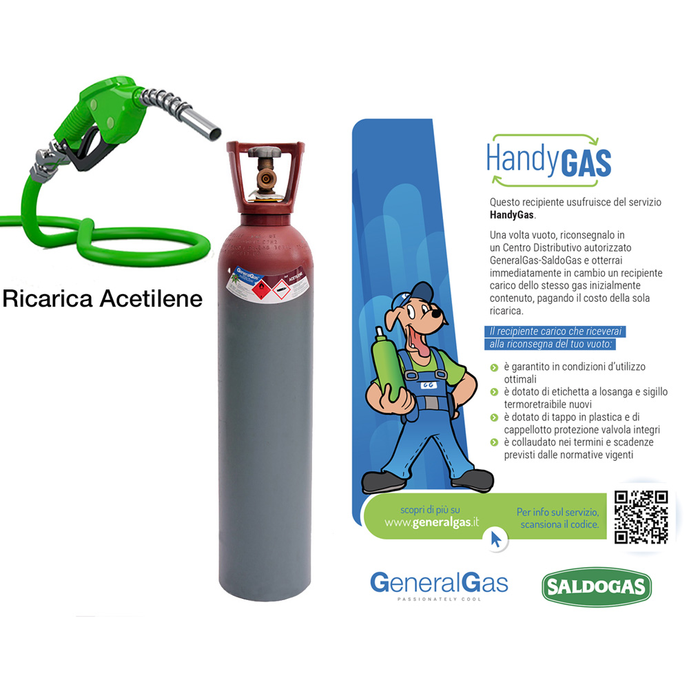 HandyGas zum Nachfüllen (sofortiger Wechsel von leer zu voll) 14 l ACETILENE Flasche - 2 kg Acetylen