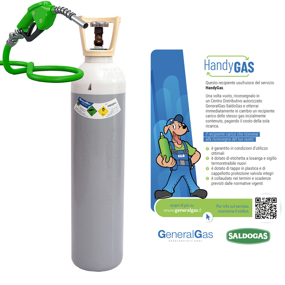 HandyGas zum Nachfüllen (sofortiger Wechsel von leer zu voll) OXYGEN-Flasche 14 l - 200 bar - 3 m³ technischer Sauerstoff