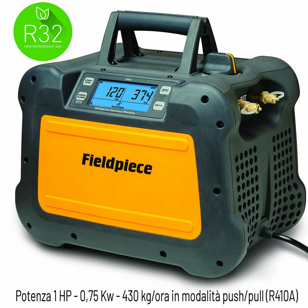 Fieldpiece USA - MR45INT - 1 HP - 0,75 Kw - 430 kg/Stunde digitales Kältemittel-Rückgewinnungsgerät im Push/Pull-Modus (R410A)