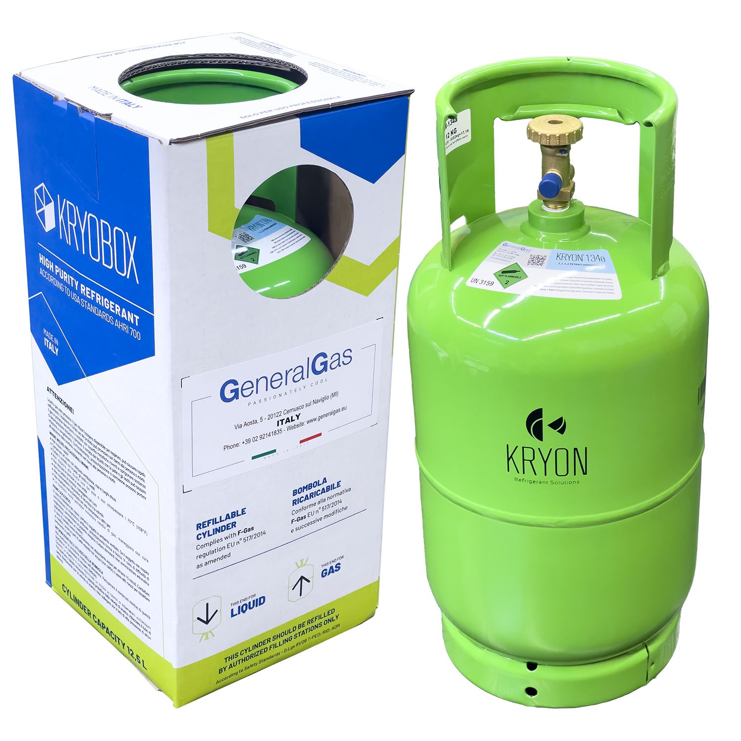 R449A Opteon XP40 in Flasche Kryobox 12.5 Lt - 10 Kg / 48 bar- radventil auslass 1/4 SAE