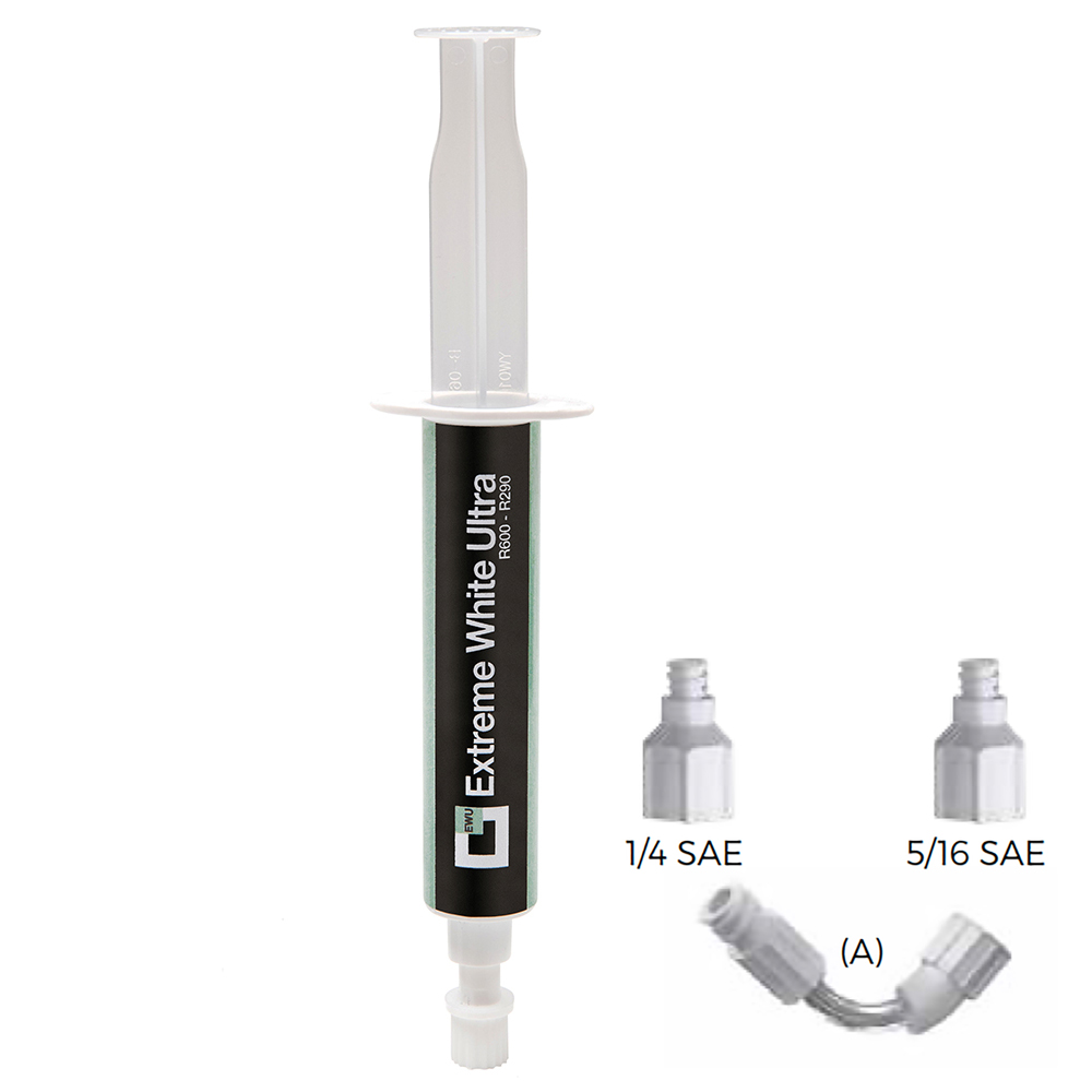 Ballendichtung für Kälteanlagen mit R290 und R600a, inkl. 1/4 SAE Adapter + Schlauch - EXTREME WHITE ULTRA - 6 ml - Packungsgröße 1 St.