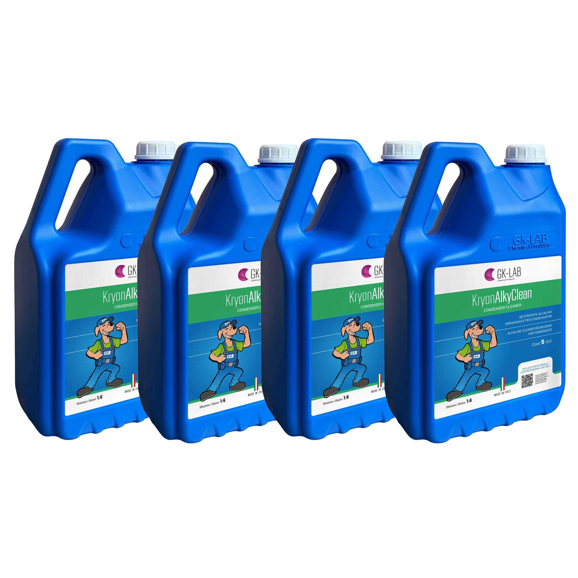 GKLab Alkalisches Kondensator-Reinigungsspray Kryon AlkyClean – Verdünnung 1:6 – 4x 5-Liter-Kanister