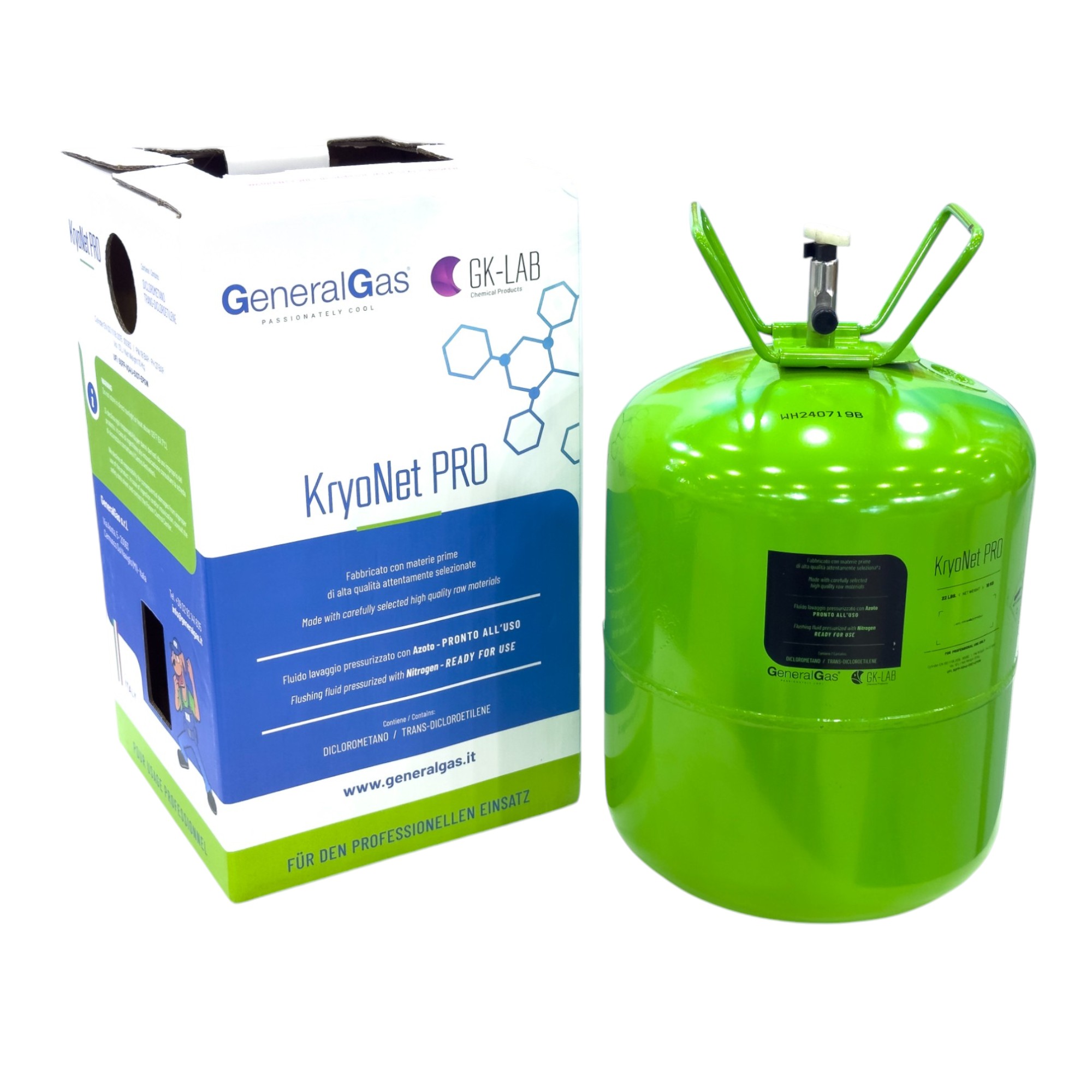 GK-Lab KryoNet PRO - Stickstoff-Drucklösungsmittel, professionelle Anwendung, hohe Verdampfungsrate, nicht brennbar, für Klimaanlagen und Kühlsysteme - Einweg-Druckbehälter 13,6 Liter/10 kg, verpackt in Karton (verfügbar ab Februar 2025)