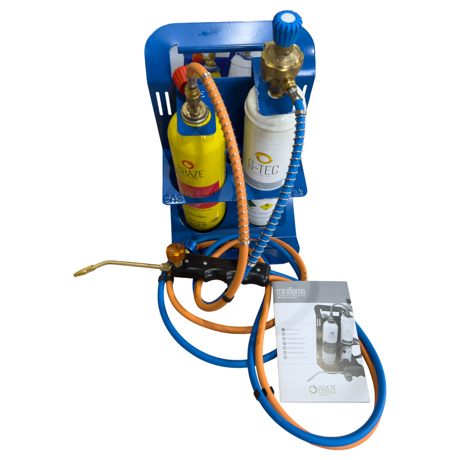 MINIFLAME - Hartlötset mit Reduzierstücken - Sauerstoffflasche + B-Flamme (Flammentemperatur bis zu 2.900 °C)
