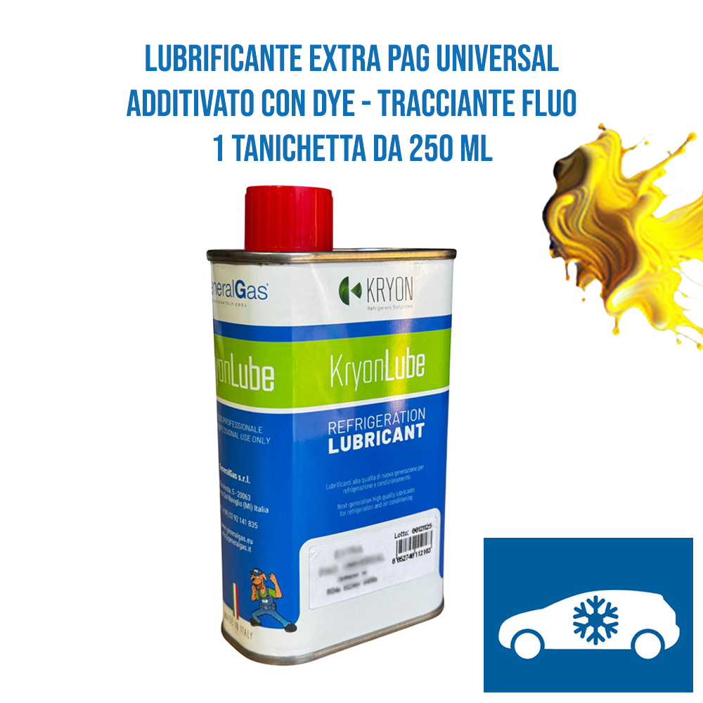 KryonLube EXTRA Universal-PAG-Autoschmiermittel für R134a und R12434yf mit fluoreszierendem Farbstoffzusatz – 1 Stück Metallkanister à 250 ml.