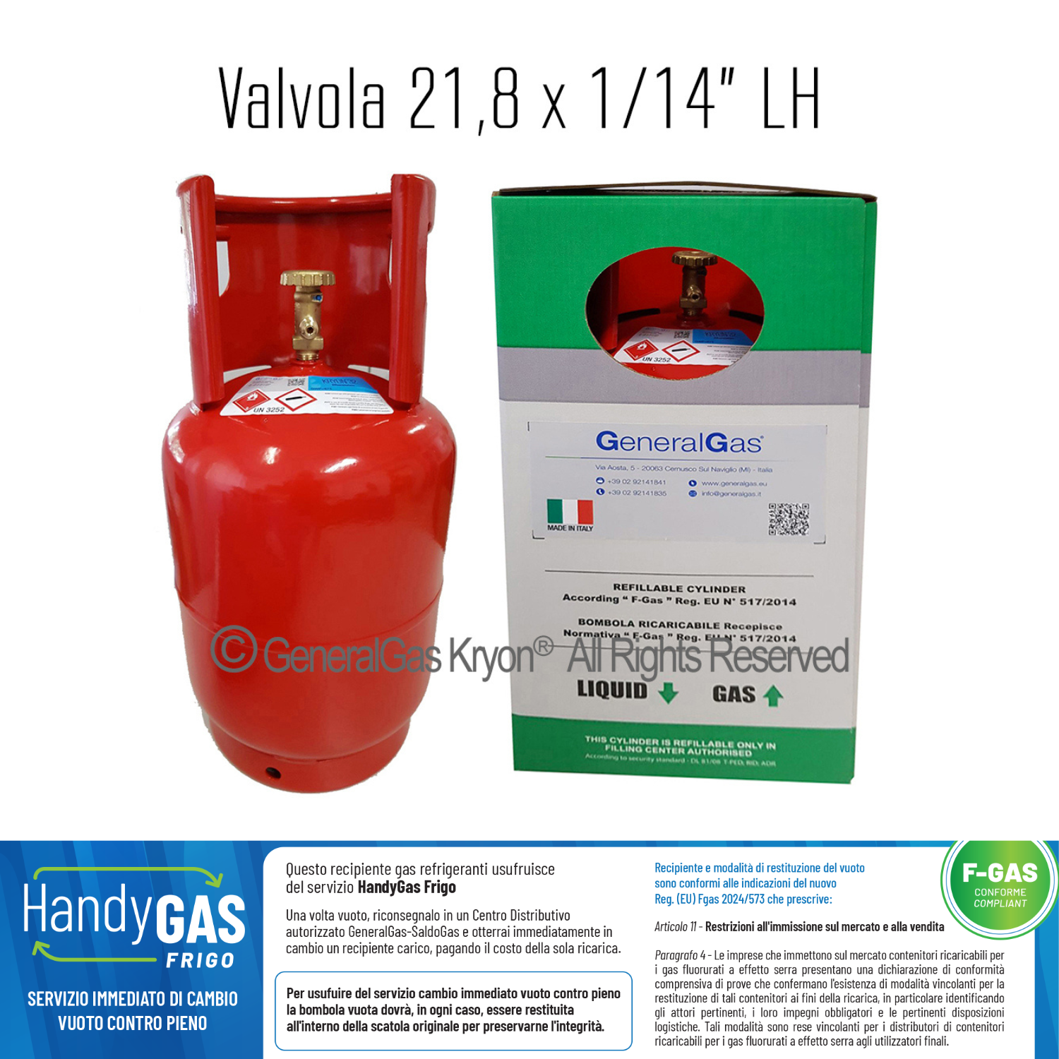 R32 Kryon® 32 in Bombola Ricaricabile Kryobox 13,6 Lt - 10 Kg / 48 bar - valvola 21,8x 1/14 LH