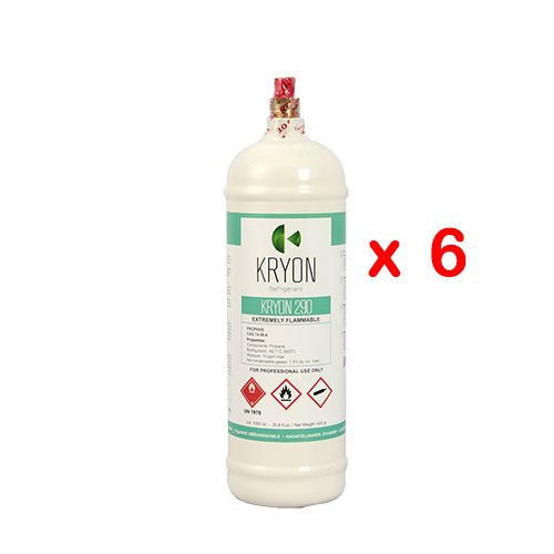 6 x Bombole KryoSmart di R290 - Grade 2,5-99,5% - 1Lt/430Gr - AC - valvola 7/16 20 UNEF