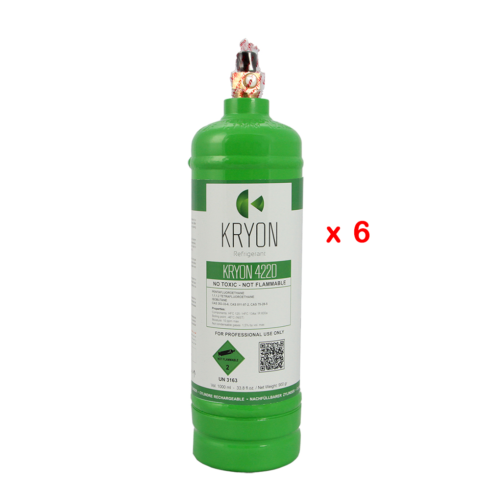 6 x R422B confezione 6 Bombole KryoSmart - 1 Lt / 0,9 kg. - 48 Bar - AC - valvola ¼ SAE RH