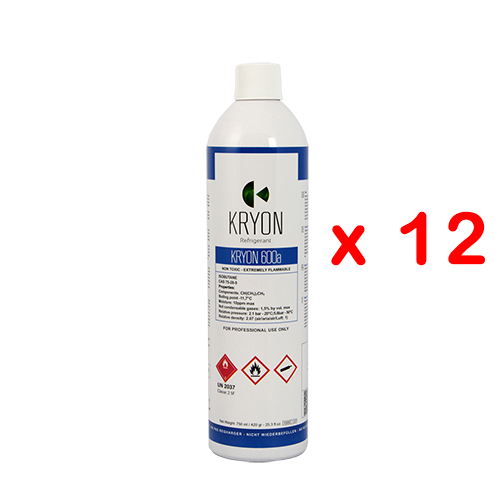 R600a Kryon® 600a isobutano - Bombola Alluminio Aerosol (monouso non ricaricabile) 1.000 ml. / 420 grammi - 30 bar - valvola B188 7/16 20 UNF EU - confezione da 12 pezzi