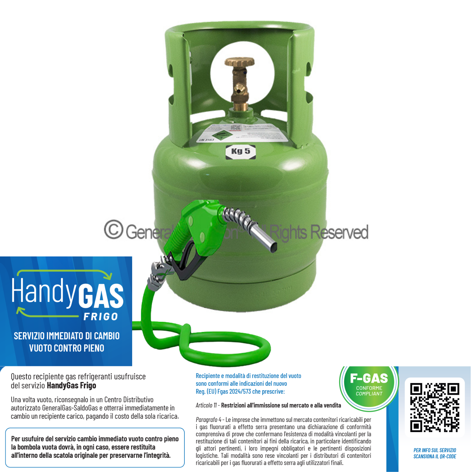 Ricarica HandyGas Frigo (scambio immediato vuoto contro pieno) Opteon® XP 44 - R452A in Bombola KryoBox 6,4 Lt/42 bar (5 kg di R452A)