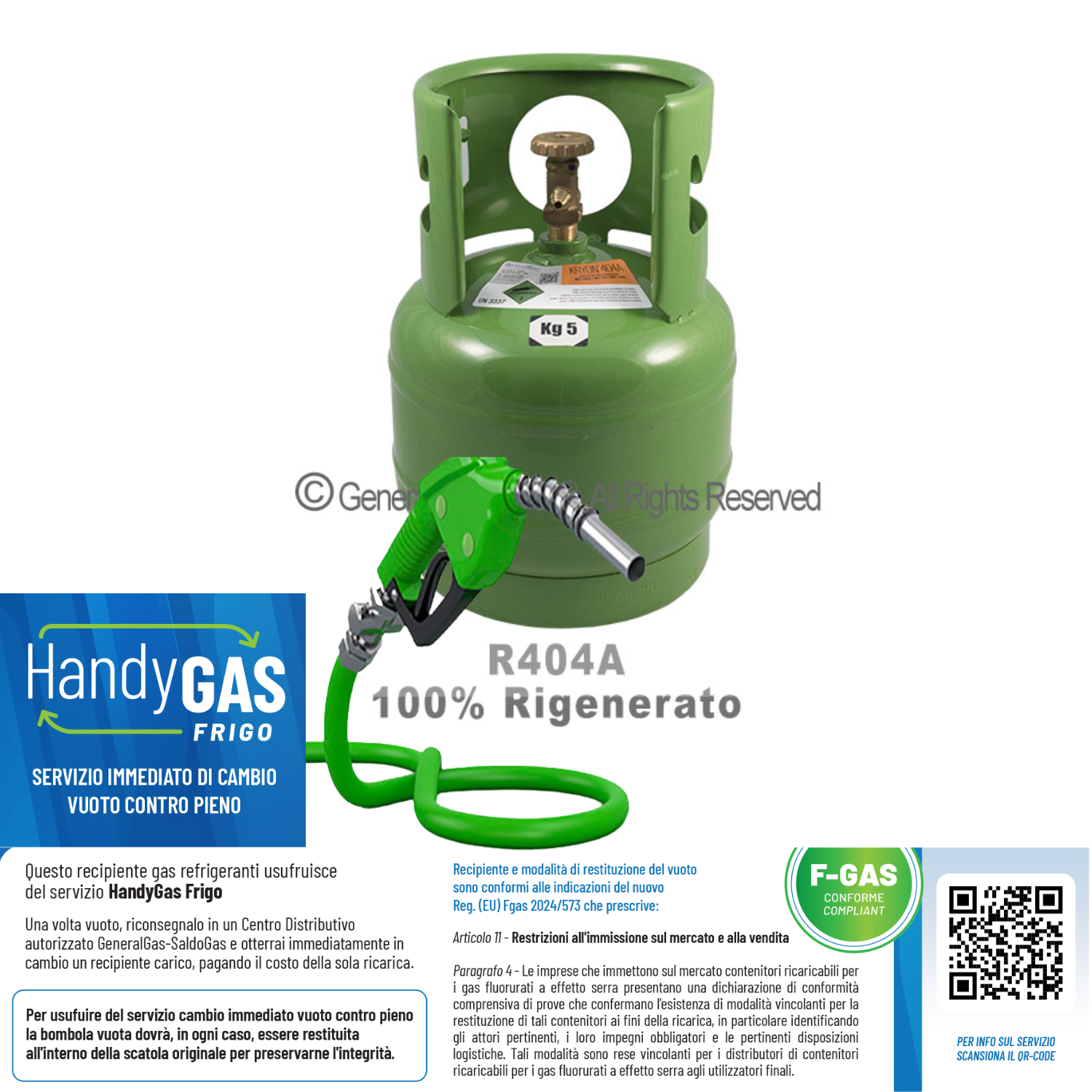 Ricarica HandyGas Frigo (scambio immediato vuoto contro pieno) Kryon® 404A Rigenerato in Bombola KryoBox 6,4 Lt/42 bar (5 kg di R404A Rigenerato)